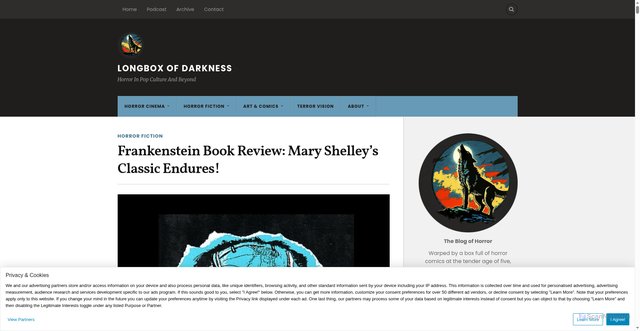 Security scan screenshot of https://darklongbox.com/2025/10/14/frankenstein-book-review-mary-shelleys-classic-endures/