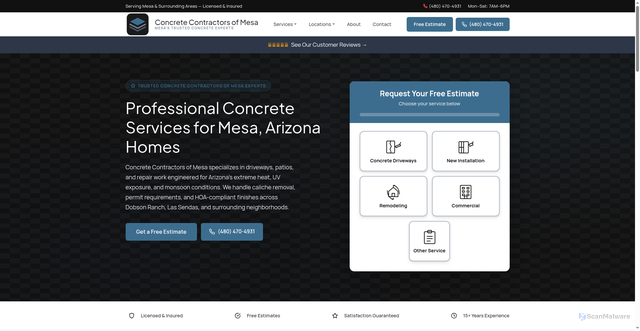 Security scan screenshot of https://concretecontractorsofmesa.com/