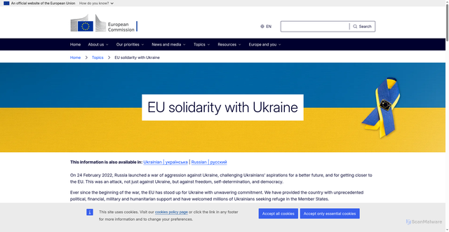Security scan screenshot of https://commission.europa.eu/topics/eu-solidarity-ukraine_en