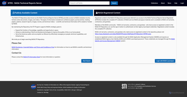 Security scan screenshot of https://ntrs.nasa.gov