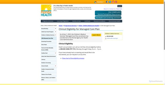 Security scan screenshot of https://www.floridahealth.gov/programs-and-services/childrens-health/cms-plan/