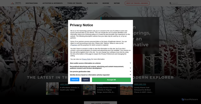 Security scan screenshot of https://travelawaits.com
