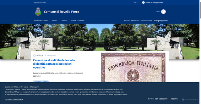 Security scan screenshot of https://www.comune.rovelloporro.co.it/