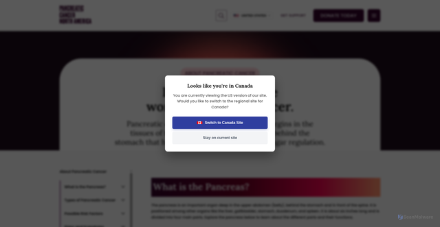 Security scan screenshot of https://www.pancreaticcancernorthamerica.org/en-us/about-pancreatic-cancer