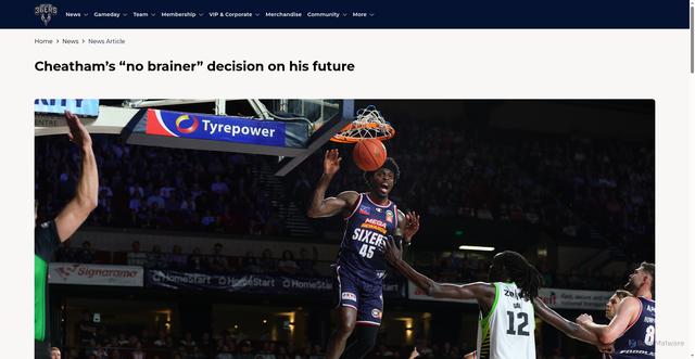 Security scan screenshot of https://www.adelaide36ers.com/news/cheathams-no-brainer-decision-on-his-future