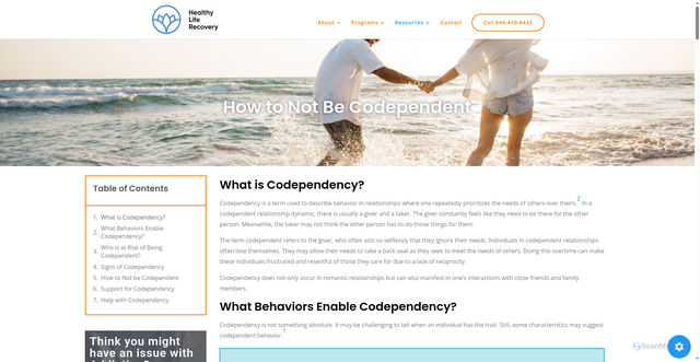 Security scan screenshot of https://healthyliferecovery.com/how-to-not-be-codependent/