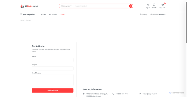 Security scan screenshot of https://allelectromarket.com/contact/