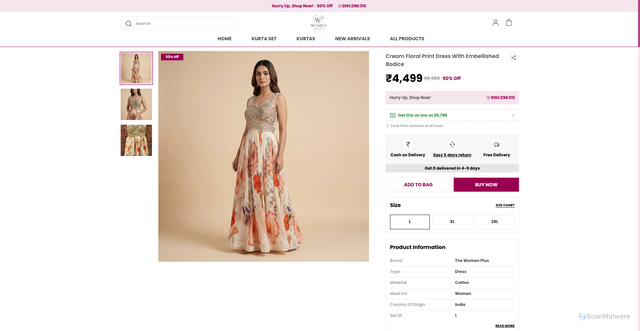 Security scan screenshot of https://thewomenplus.com/Cream-Floral-Print-Dress-with-Embellished-Bodice/catalogue/zTcAdROX/yx68ELVe