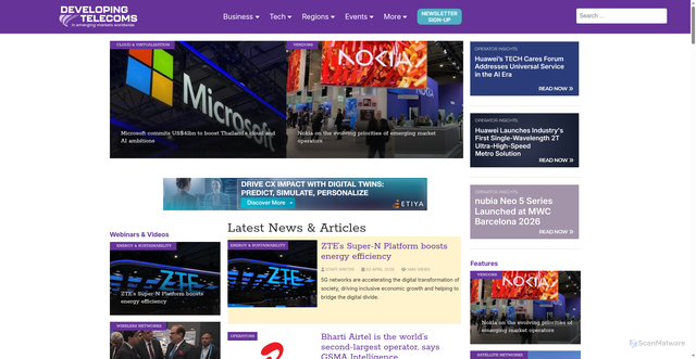 Security scan screenshot of https://developingtelecoms.com