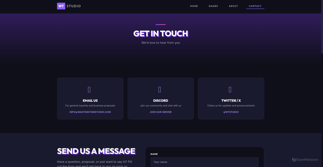 Security scan screenshot of http://wastingtimestudio.com/contact