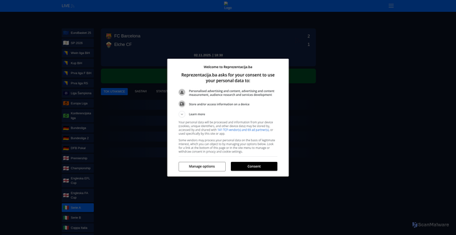 Security scan screenshot of https://rezultati.reprezentacija.ba/league/5/match/126658