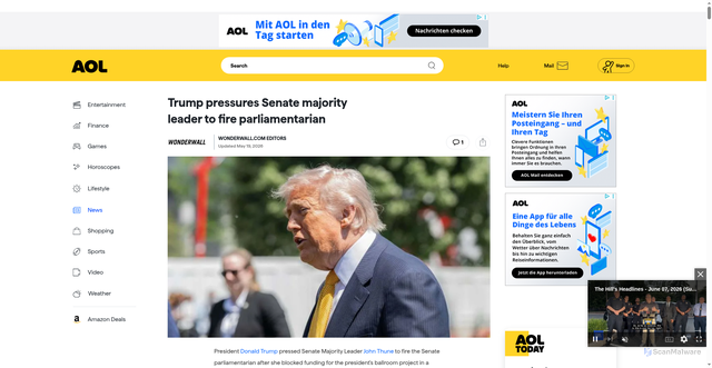 Security scan screenshot of https://www.aol.ca/articles/trump-pressures-senate-majority-leader-201354420.html