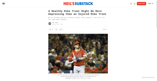 Security scan screenshot of https://neilpaine.substack.com/p/a-healthy-mike-trout-might-be-more