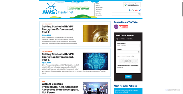 Security scan screenshot of https://awsinsider.net/home.aspx