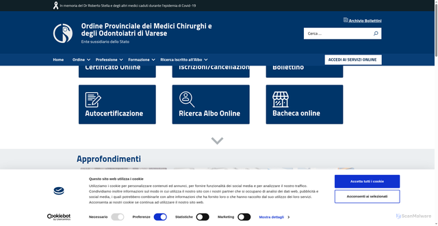 Security scan screenshot of https://omceovarese.it/