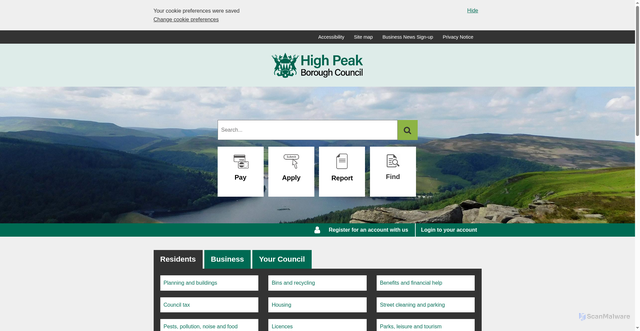 Security scan screenshot of https://www.highpeak.gov.uk/