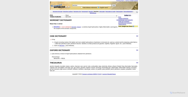 Security scan screenshot of https://kamus.sabda.org/dictionary/benzine