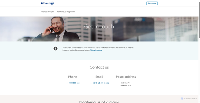 Security scan screenshot of https://allianzclaims.co.nz