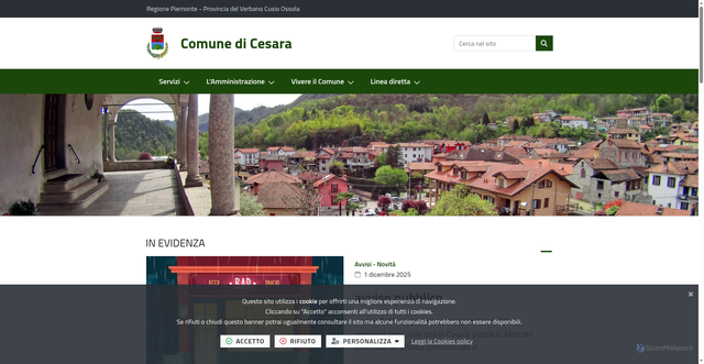 Security scan screenshot of https://www.comune.cesara.vb.it/it-it/home