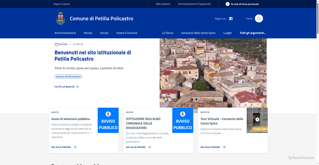 Security scan screenshot of https://www.comune.petiliapolicastro.kr.it/