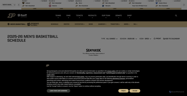Security scan screenshot of https://purduesports.com/sports/mens-basketball/schedule