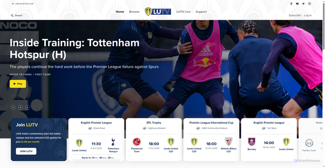 Security scan screenshot of https://video.leedsunited.com/