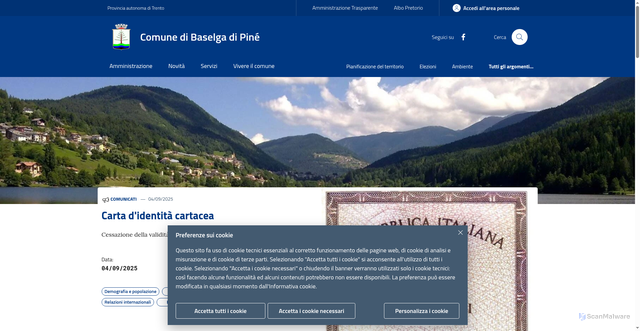 Security scan screenshot of https://www.comune.baselgadipine.tn.it