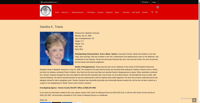 Security scan screenshot of https://ncmissingpersons.org/sandra-k-travis/