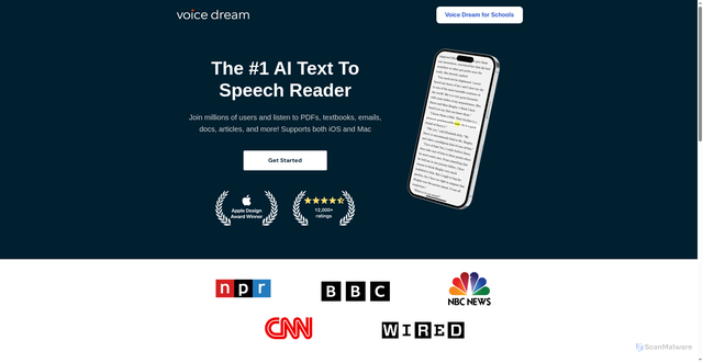 Security scan screenshot of https://www.voicedream.com/