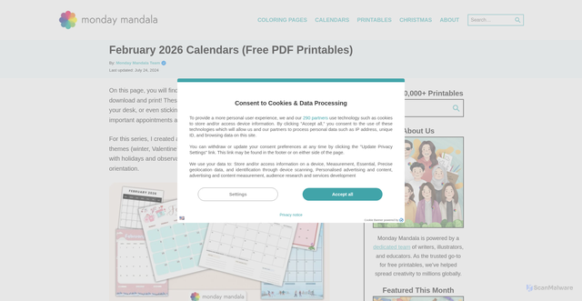Security scan screenshot of https://mondaymandala.com/february-calendar-v2/