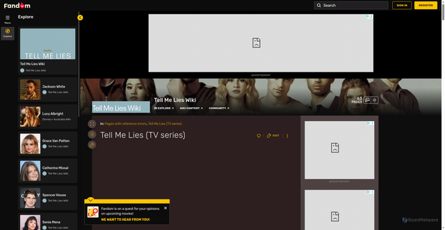 Security scan screenshot of https://tell-me-lies.fandom.com/wiki/Tell_Me_Lies_(TV_series)
