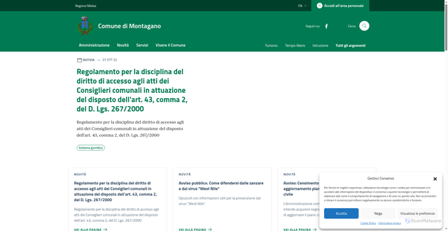 Security scan screenshot of https://comune.montagano.cb.it/