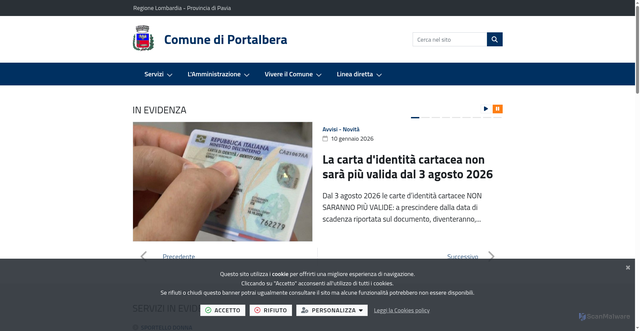 Security scan screenshot of https://www.comune.portalbera.pv.it/it-it/home