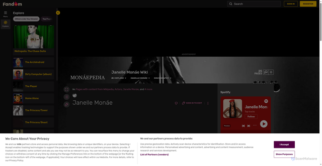 Security scan screenshot of https://janellemonae.fandom.com/wiki/Janelle_Mon%C3%A1e