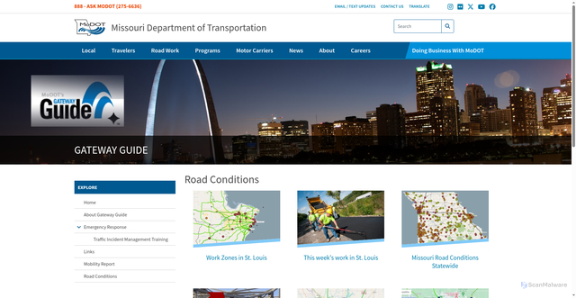 Security scan screenshot of https://www.modot.org/gatewayguide/road-conditions