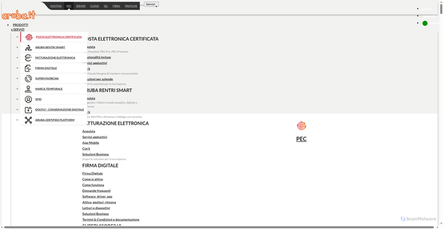 Security scan screenshot of https://www.pec.it/