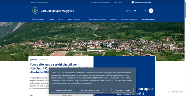 Security scan screenshot of https://www.comune.spormaggiore.tn.it