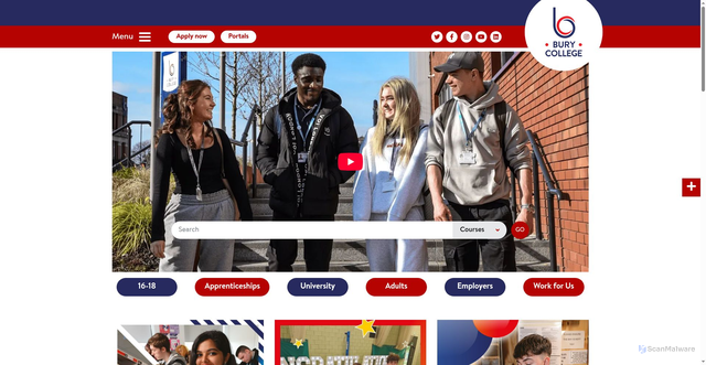 Security scan screenshot of http://www.burycollege.ac.uk/