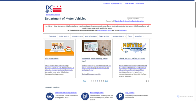 Security scan screenshot of https://dmv.dc.gov/