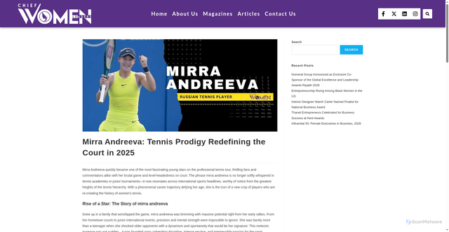 Security scan screenshot of https://thechiefwomenleaders.com/mirra-andreeva/