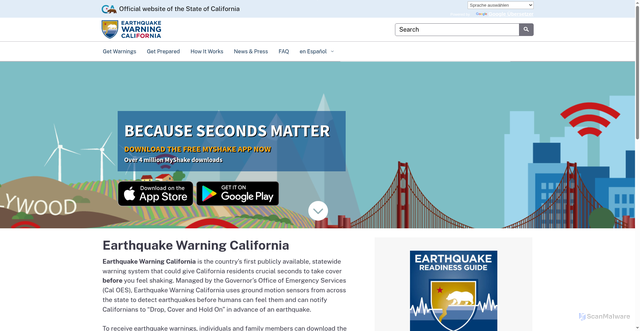 Security scan screenshot of https://earthquake.ca.gov/