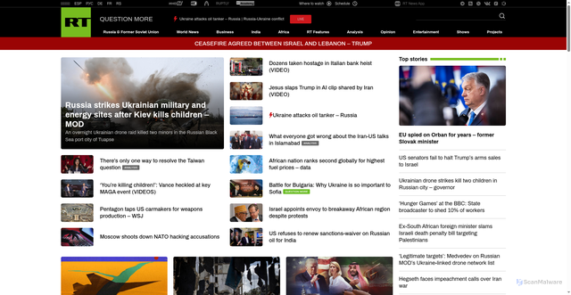 Security scan screenshot of https://www.rt.com