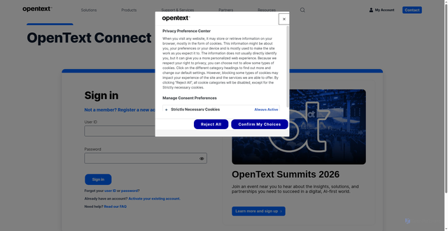 Security scan screenshot of https://support.opentext.com