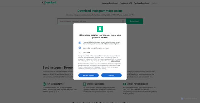 Security scan screenshot of https://x2download.app