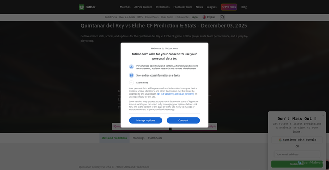 Security scan screenshot of https://futbor.com/match/quintanar-del-rey-vs-elche-cf/stats-and-prediction/8365790