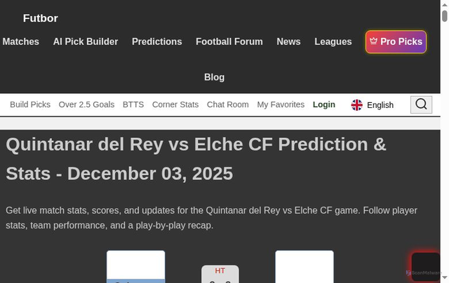 Security scan screenshot of https://futbor.com/match/quintanar-del-rey-vs-elche-cf/stats-and-prediction/8365790