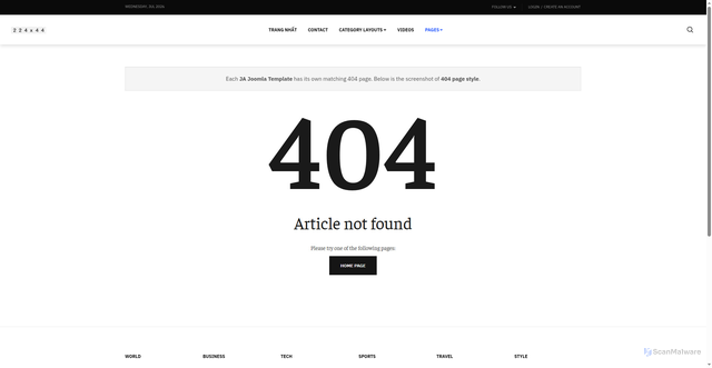 Security scan screenshot of http://thanglongtutran.com/index.php/pages/other-pages/error-page