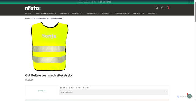 Security scan screenshot of https://nfoto.no/produkter/gul-refleksvest-med-reflekstrykk/?utm_source=nfoto.no&utm_campaign=aed7adaef7-EMAIL_CAMPAIGN_2026_08_16_11_26&utm_medium=email&utm_term=0_-aed7adaef7-4832893&mc_cid=aed7adaef7&mc_eid=UNIQID