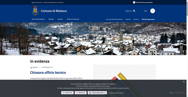 Security scan screenshot of https://www.comune.malesco.vb.it/it-it/home