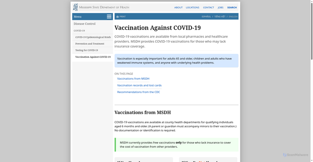 Security scan screenshot of https://msdh.ms.gov/page/14,0,420,976.html